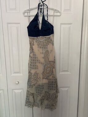 Hot Kiss Navy Halter Bust Paisley Chiffon Maxi Dress